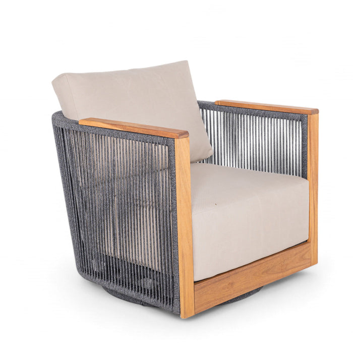 Veranda - Wicker & Wood Swivel Patio Club Chair With Cushions - Natural / Gray / Brown