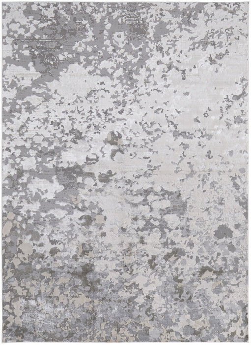 Abstract Area Rug - Silver Gray And White - 9' X 12'