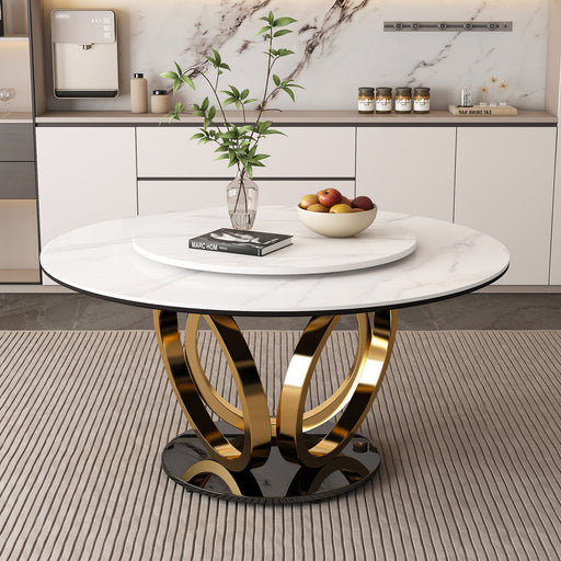 Round Dining Table With 360° Smooth Lazy Susan For Dining Room - Gold / Black / White Home Essentials