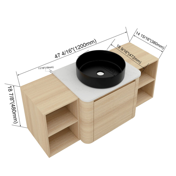 Mounted Bathroom Vanity With Art Sink, 2 Storage Shelves, Soft Close Door Home Essentials