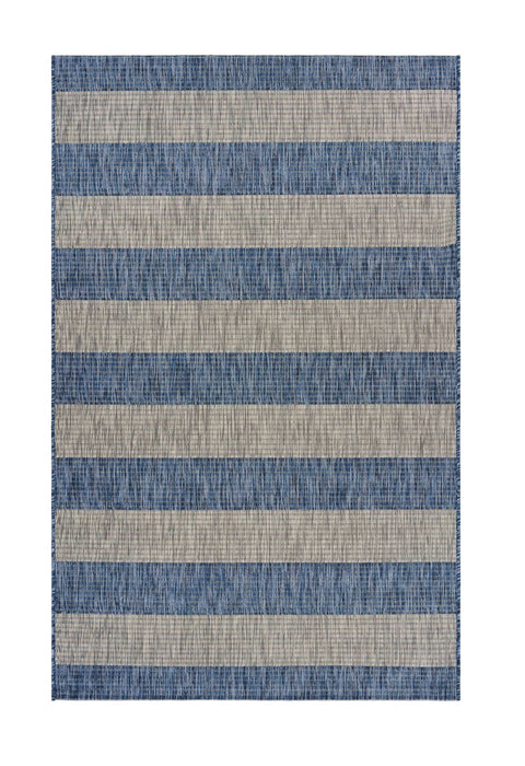 8' X 10' Striped Indoor / Outdoor Area Rug - Blue / Gray