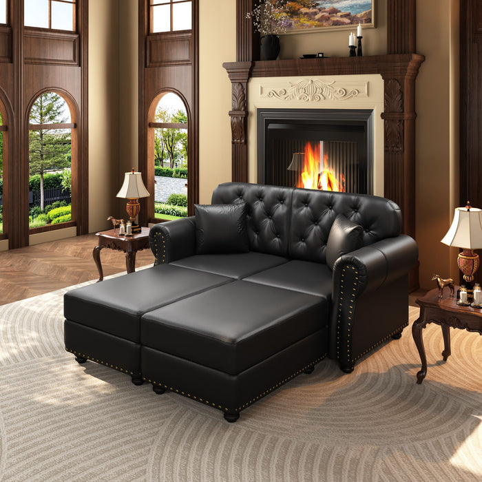 Upholstered Sofa With Nailhead Trim, Rolled Armrests With Ottoman Home Essentials