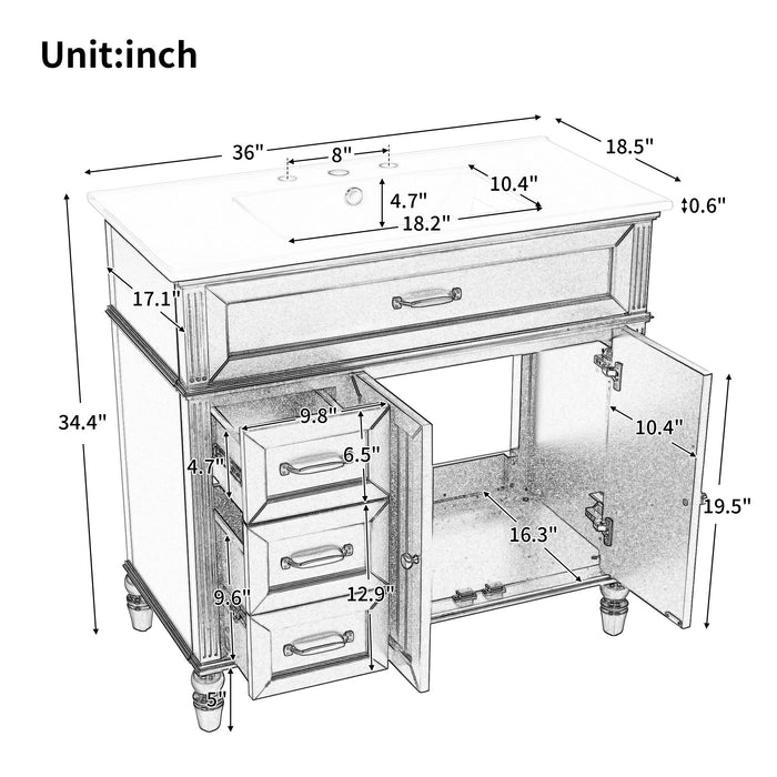 Bathroom Vanity With Sink, 2 Doors 2 Drawers, Freestanding Design Noble House