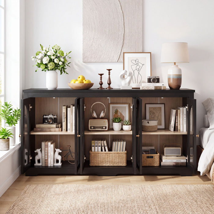 Modern Arched Glass Sideboard With 6 Doors, Buffet Cabinet With Storage And Adjustable Shelves Home Essentials