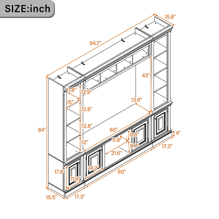 TV Stand With Hutch, Large Entertainment Center With Adjustable Shelves Hearth and Haven