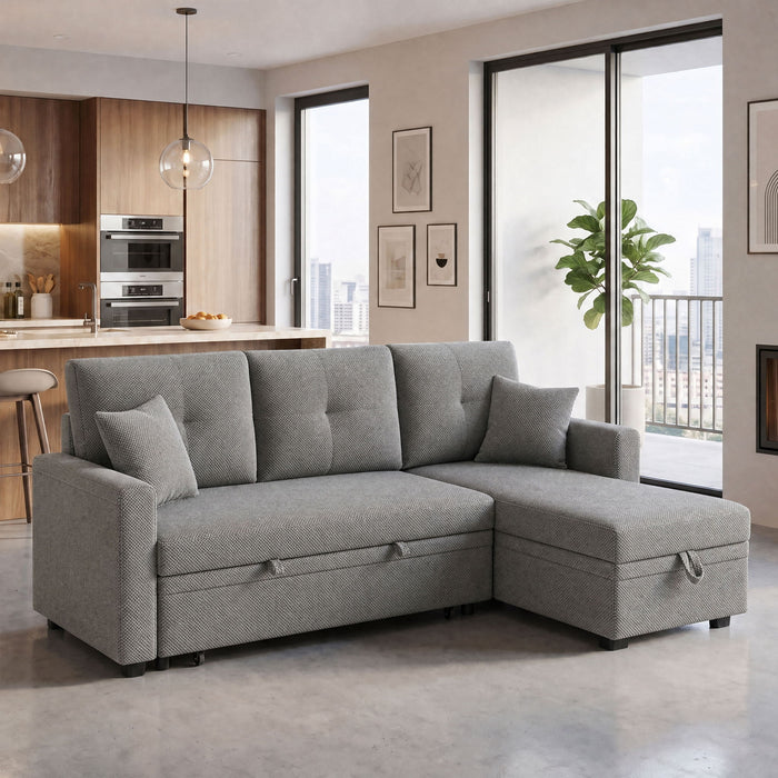 Sleeper Sectional Sofa With Pull Out Bed, Reversible Chaise, Hidden Storage Home Essentials