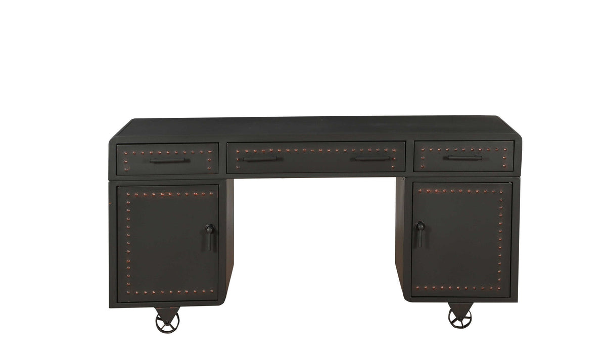 Metal Executive Desk With Two Cabinets Three Drawers - Gray