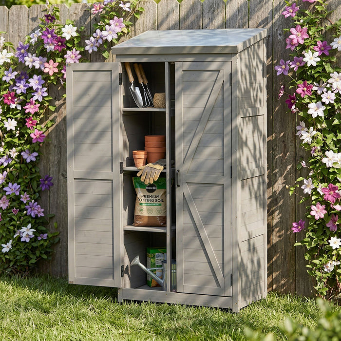 Outdoor Storage Shed With Vertical Tool Cabinet For Backyard Home Essentials