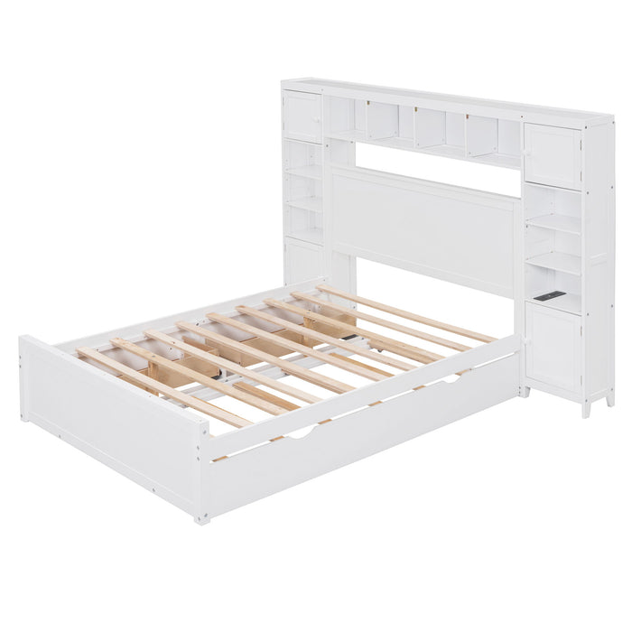 Bed With All In One Cabinet, Shelf And Sockets, Trundle