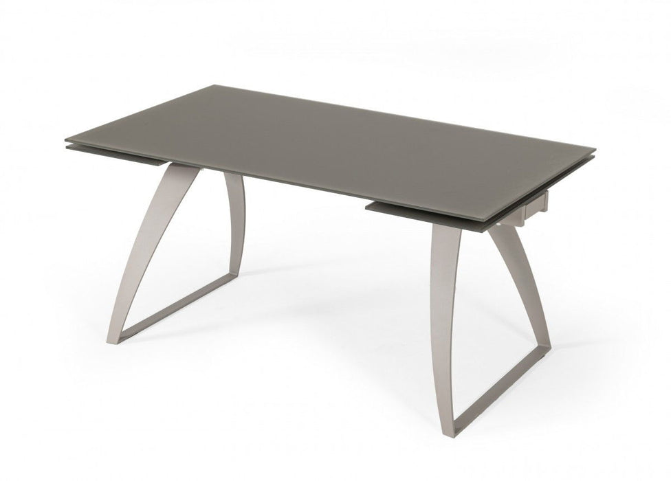 Rectangular Glass And Metal Self - Storing Leaf Dining Table - Gray