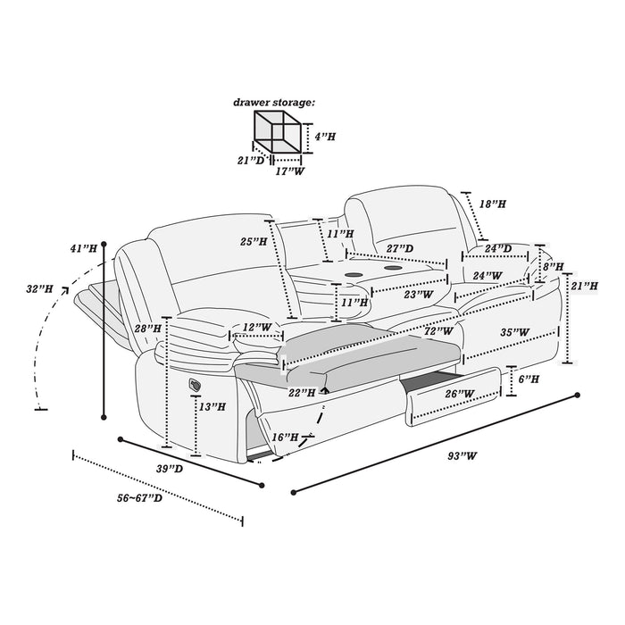 Motion Recliner Sofa With Fold-Down Table, Manual Recline, Charging Station & Cup Holders Home Essentials