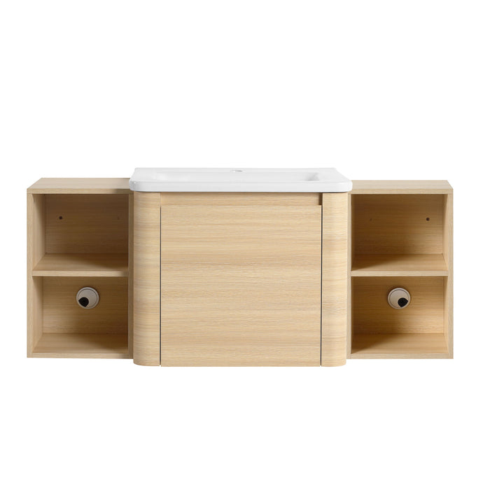 Wall Mounted Bathroom Vanity With Sink, Storage Shelves & Soft Close Door Home Essentials