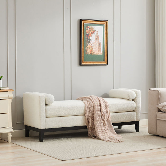 Upholstered End Of Bed Bench With Arms, 2 Bolsters For Bedroom - Ivory Home Essentials