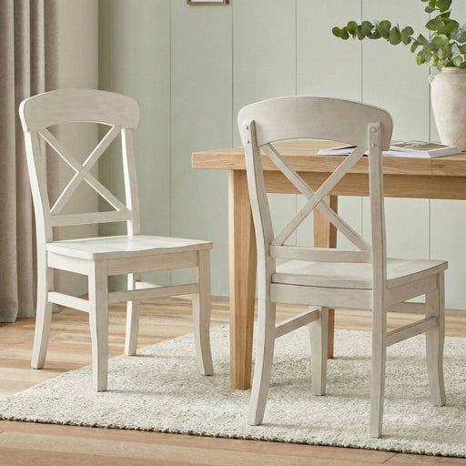 Harola - Cross-Back Dining Side Chairs In (Set of 2) - Smoky White Home Essentials