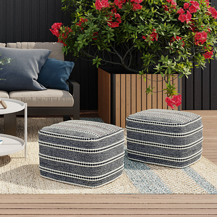 Corrie - Square Outdoor / Indoor Pouf - Navy / White Simpli-Home