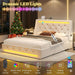 Wingback Upholstered Bed Frame With LED Lights, Charging Station Home Essentials
