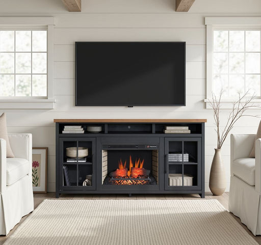 Fireplace TV Stand Console For TVs Up To 85" - Black / Whiskey Home Essentials