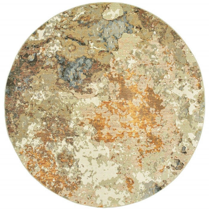 8' Round Power Loom Area Rug - Gold And Ivory