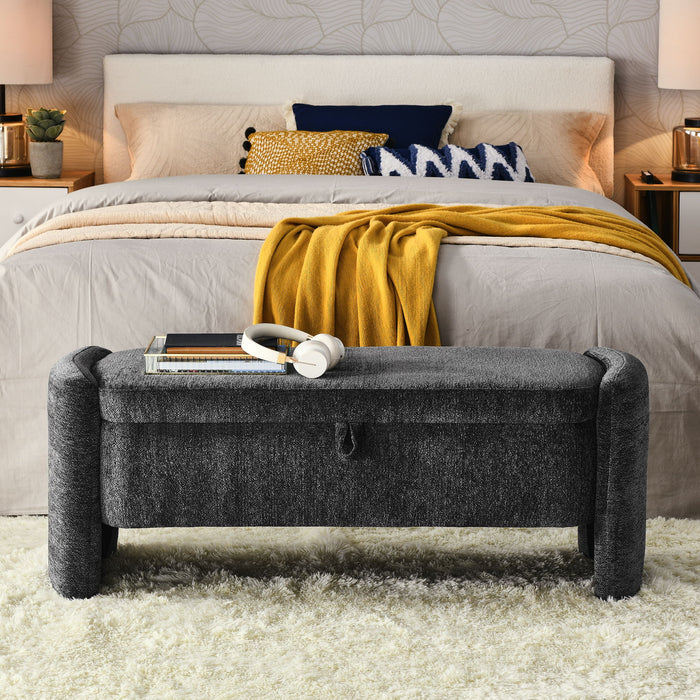 Oval Ottoman Storage Bench Chenille Bench With Large Storage Space For The Living Room, Entryway And Bedroom