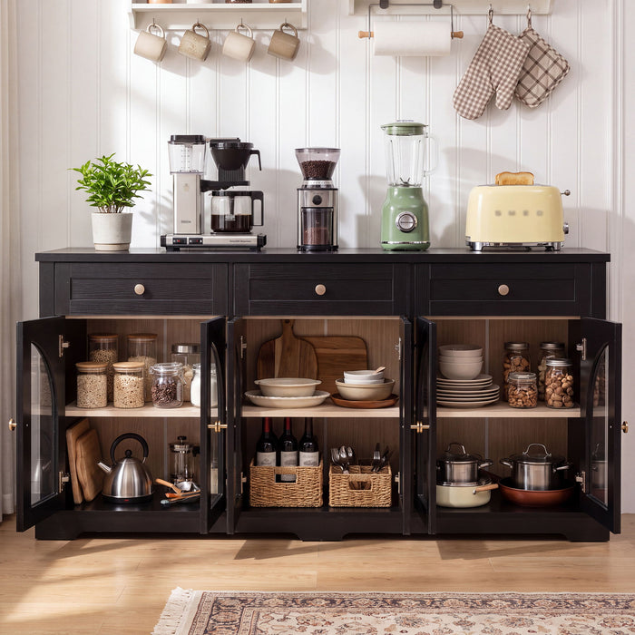 Sideboard Cabinet With 3 Drawers And 6 Arched Glass Doors Home Essentials