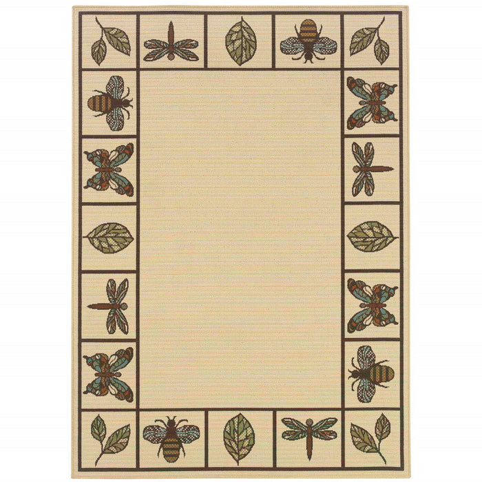 7' X 10' Abstract Stain Resistant Indoor / Outdoor Area Rug - Brown / Ivory