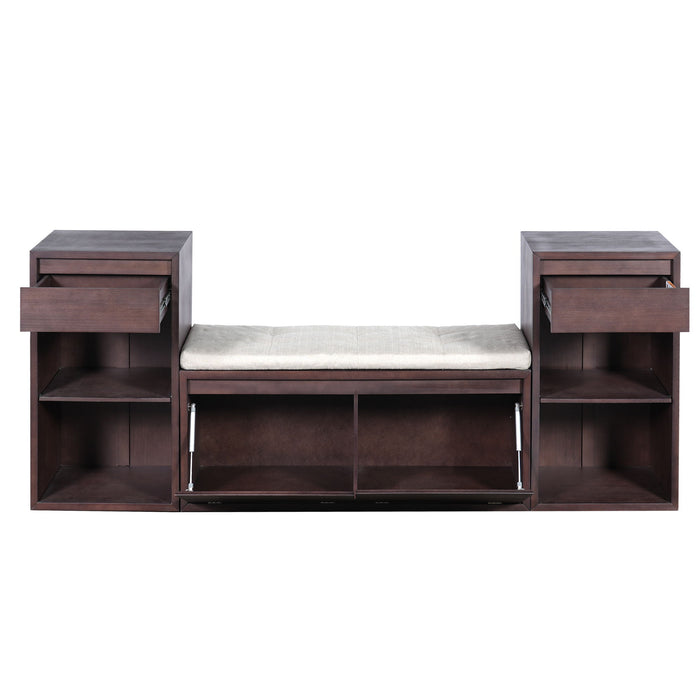 Entryway Storage Bench With Cushion, Drawers & Open Shelves Hearth and Haven