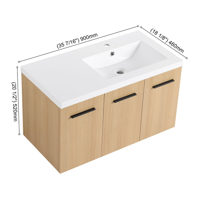 Wall Mounted Floating Bathroom Vanity With Sink, 3 Door Modular Cabinet Home Essentials