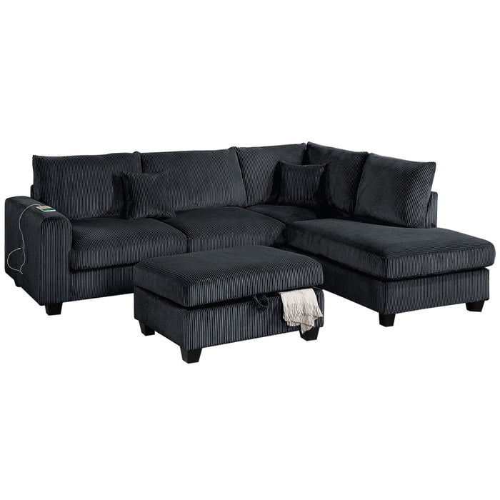 Modern Style Sectional Set With USB Port, Storage Ottoman Home Essentials
