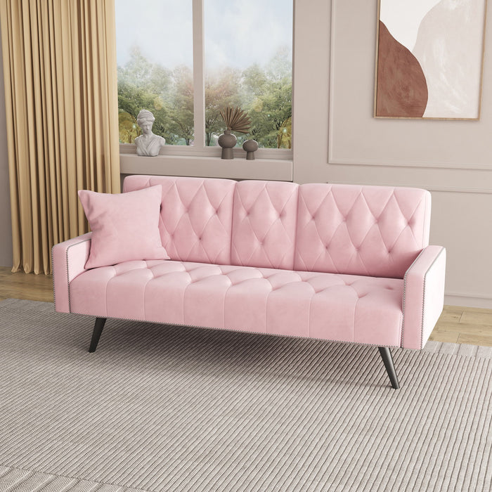 Sofa Bed With Nail Head Trim And Cup Holders - Pink Home Essentials