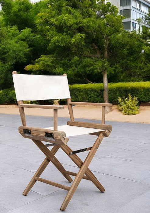 23" Wood Solid Wood Indoor Outdoor Director Chair - Brown And Ivory And Natural