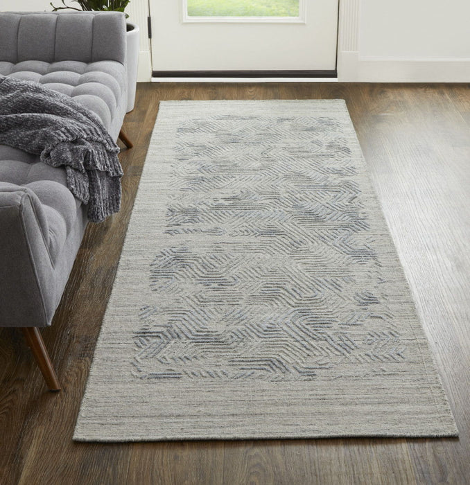 Abstract Hand Woven Runner Rug - Gray And Blue - 10'