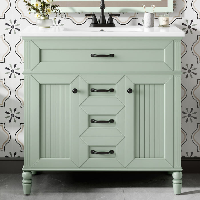 Bathroom Vanity With Sink, Flip-Out Top Drawer, Soft Close Doors, 2 Storage Drawers Hearth and Haven