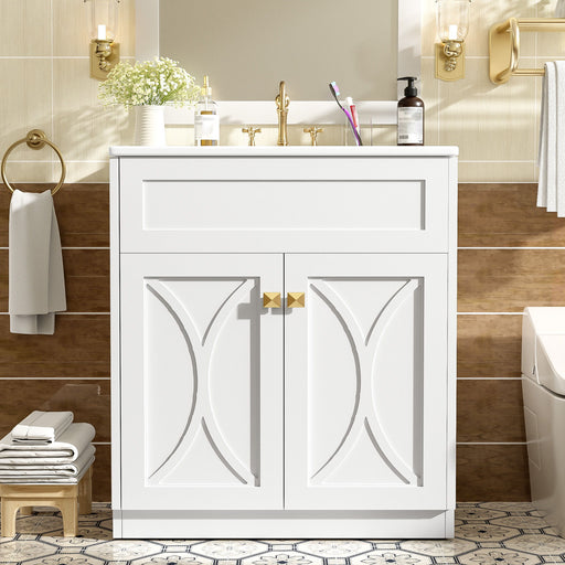 Bathroom Vanity With Sink, Freestanding Storage Cabinet With Handles, Soft Closing Doors Hearth and Haven