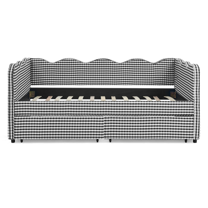 Gingham Daybed With USB Charging Port, Wave-Shaped Design Home Essentials