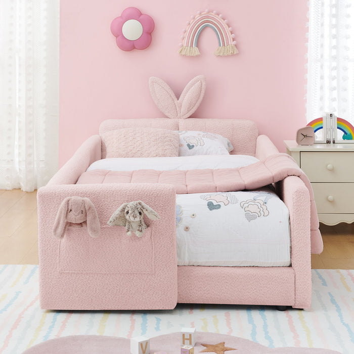 Cute Rabbit Ear Upholstered Platform Bed Frame With Safety Rail Home Essentials