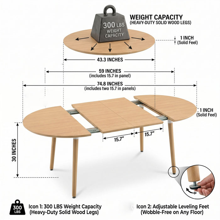 3 In 1 Extendable Dining Table - Wood Home Essentials