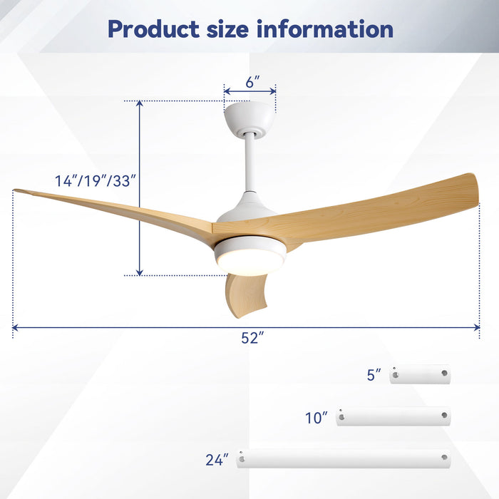 52" Ceiling Fan With 18W LED Light And Remote Control Daily Nest