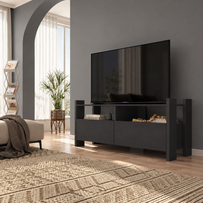 TV Stand For TVs Up To 55" With Open Shelves And 2 Drawers - Carbon Gray Home Essentials