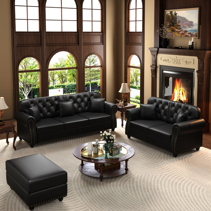 Upholstered Sofa With Nailhead Trim, Rolled Armrests With Ottoman Home Essentials