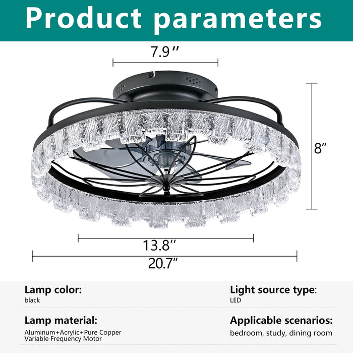 Ceiling Fan With Light, Flower Caged Ceiling Fan With Remote, LED Low Profile Ceiling Light - Matte Black Daily Nest