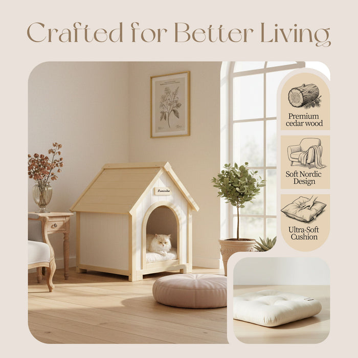 Indoor Dog House With Cushion Pet House For Small Dogs & Cats - Creamy White / Light Yellow Daily Nest