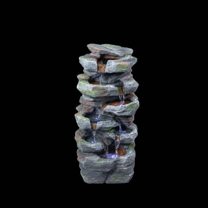 Rock Waterfall Outdoor Fountain With LED Lights - Gray Daily Nest