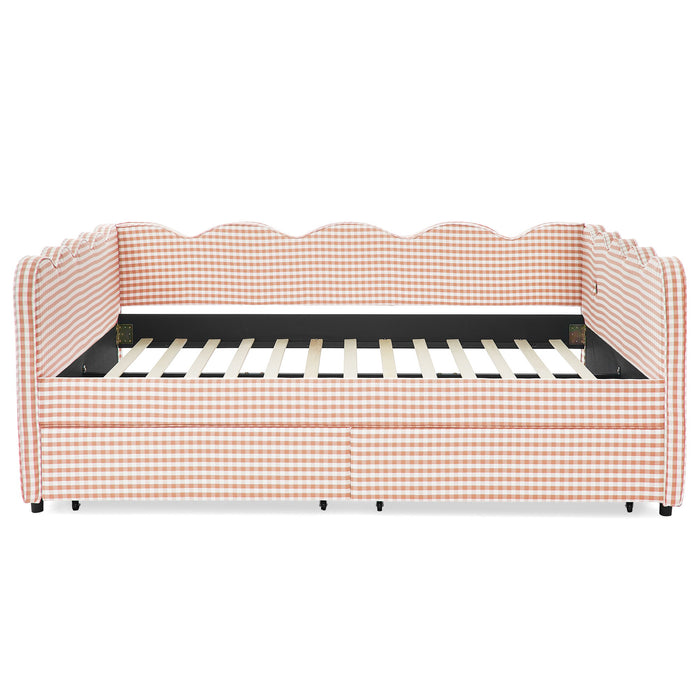 Gingham Daybed With USB Charging Port, Wave-Shaped Design Home Essentials