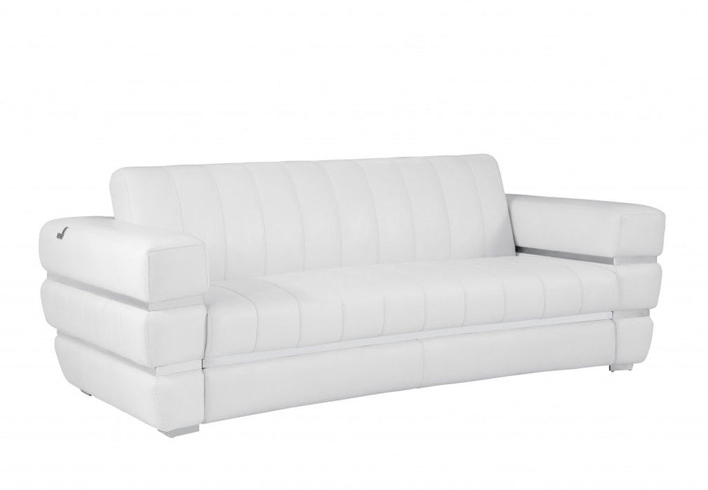 Italian Leather Sofa Silver Legs - White