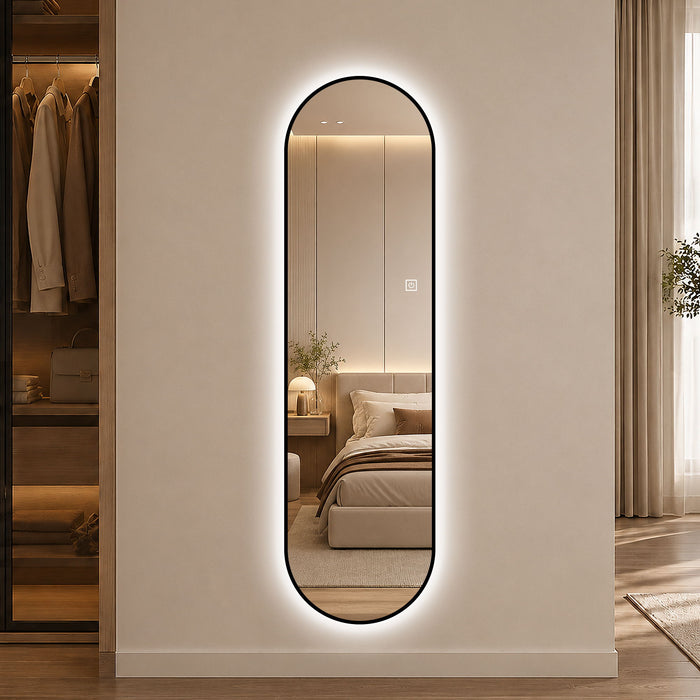 Capsule Shaped Dimmable LED Full Length Wall Mirror With Frame - Silver Daily Nest