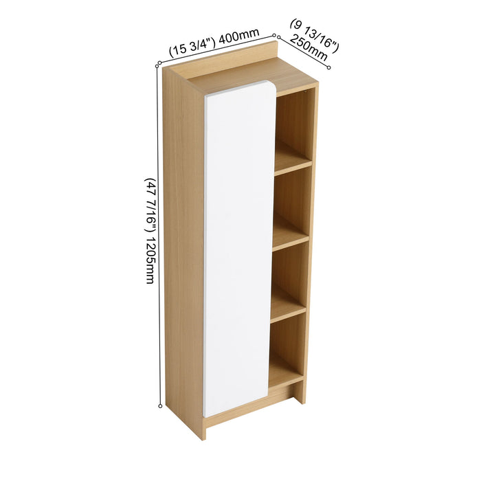 Tall Freestanding Bathroom Side Cabinet With Single Door & 4 Tier Open Shelves - Black / Light Oak / White Home Essentials