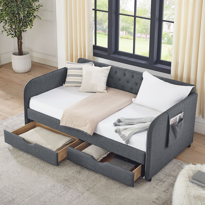 Daybed With Trundle And Storage Drawers, Flat Arms With Pocket Home Essentials