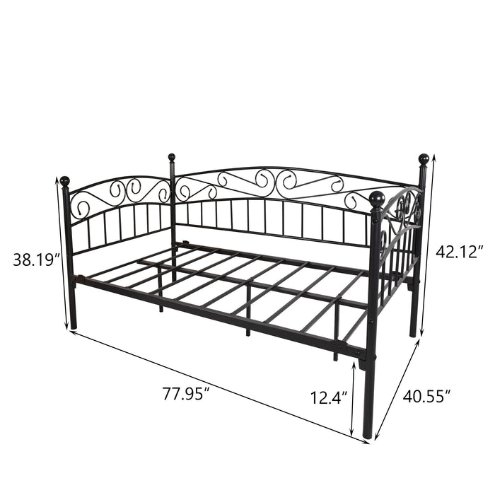 Metal Daybed Frame Multifunctional Mattress Foundation / Bed Sofa With Headboard, Twin, Black
