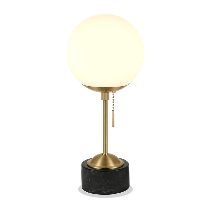 Marble Globe Table Lamp With White Globe Shade - Black And Gold