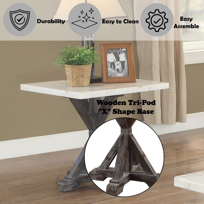 Romina - End Table - White Marble Top & Weathered Espresso ACME